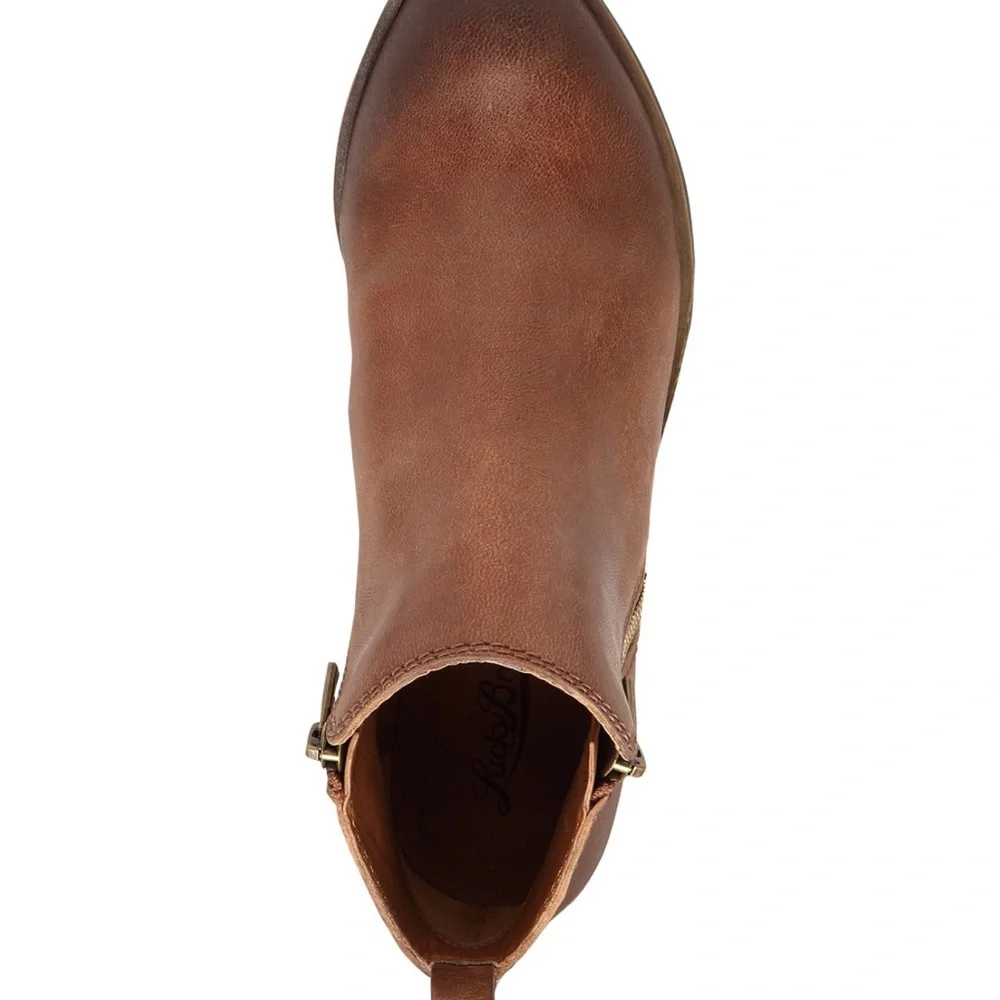 Lucky Brand size 8.5 Basel Toffee Brown Leather Ankle Booties - Picture 4 of 16